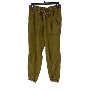 Anthropologie Rhys Utility Joggers Pants size XS linen Moss Green pull on